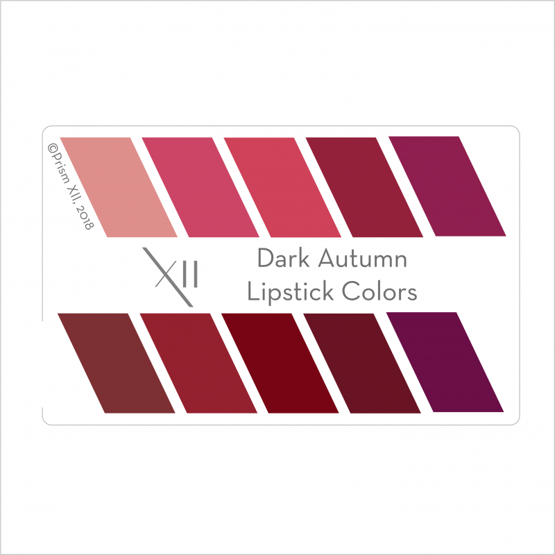 PrismXII Dark Autumn Top10 Lipstick Color Card